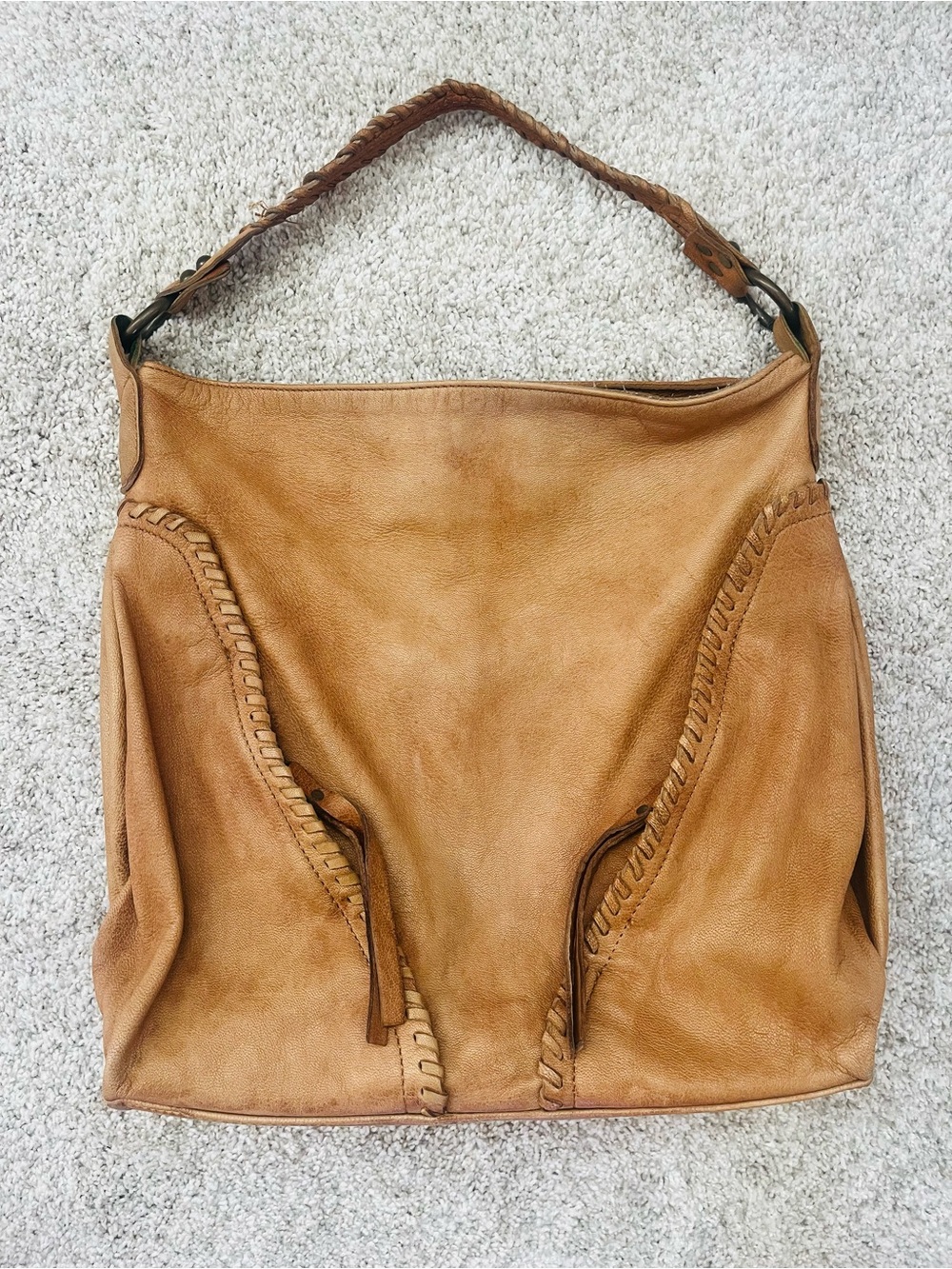 Anthropologie Braided Handle Tan 100% Leather Shoulder Bag
